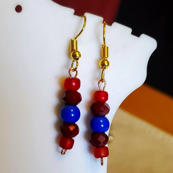 Gold Tone Hook Czech Glass Bead Dangle Earrings